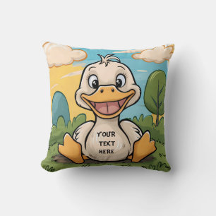 Cute funny little cartoon duck happy smile cushion