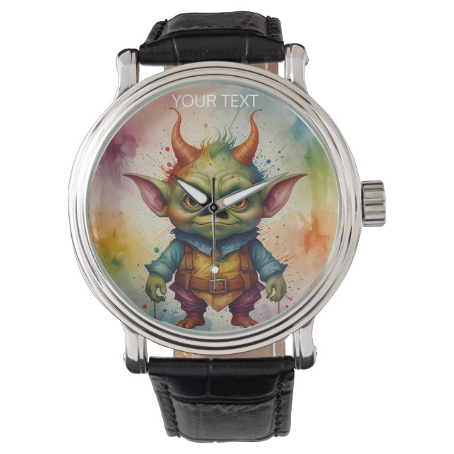 Cute funny little goblin creature vivid colour watch (Front)