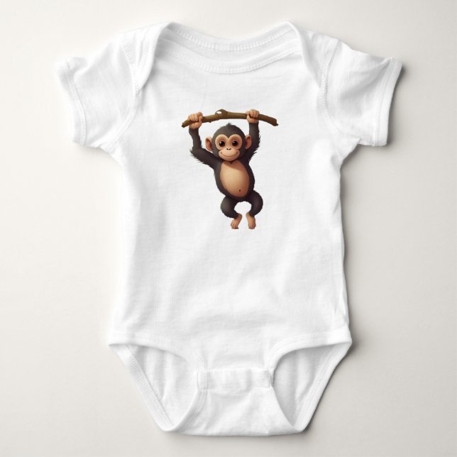 Cute funny little monkey  baby bodysuit (Front)