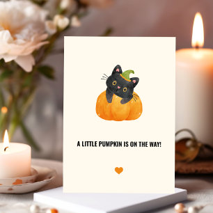 Cute Funny Little Pumpkin on Way Black Cat Invitation