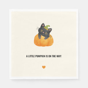 Cute Funny Little Pumpkin on Way Black Cat Napkin