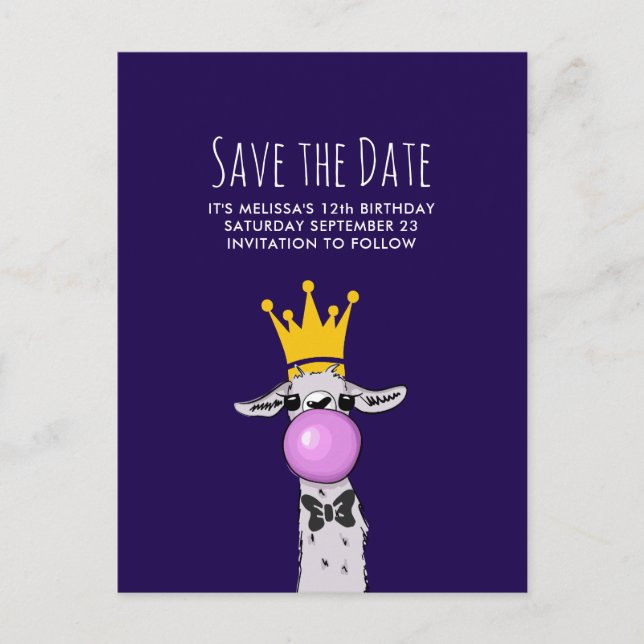 Cute Funny Llama Illustration Party Save the Date Postcard (Front)