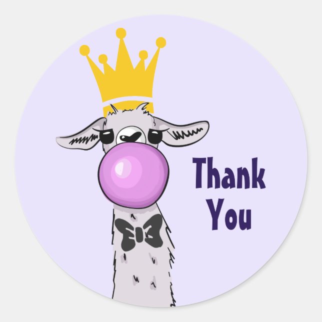 Cute Funny Llama Illustration Thank You Classic Round Sticker (Front)