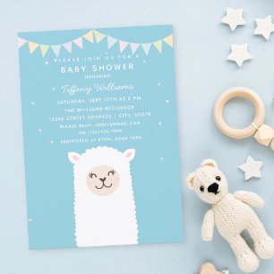 Cute Funny Llama Momma Fiesta Baby Boy Shower Invitation