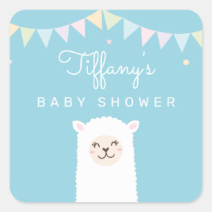 Cute Funny Llama Momma Fiesta Baby Boy Shower Square Sticker