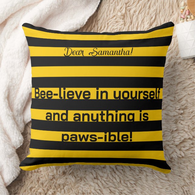 Cute Funny Love Quote Bumble Bee Stripes Pattern Cushion (Blanket)