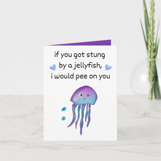 cute funny love romance friendship jellyfish pee card (Front)