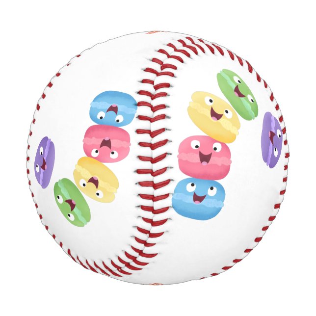 Cute funny macaroons cartoon illustration baseball (Angled)
