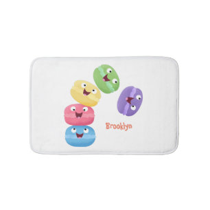 Cute funny macaroons cartoon illustration bath mat