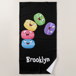Cute funny macaroons cartoon illustration beach to beach towel