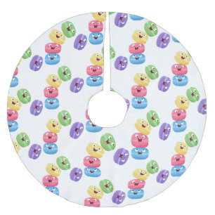 Cute funny macaroons cartoon illustration brushed polyester tree skirt