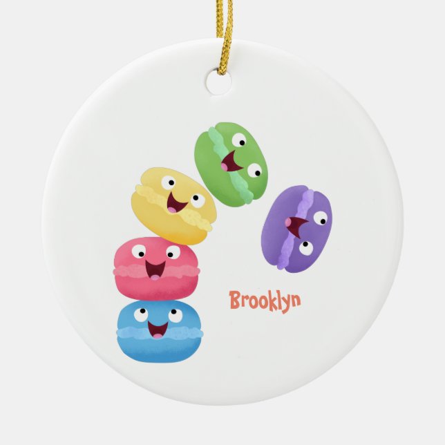 Cute funny macaroons cartoon illustration ceramic tree decoration (Front)