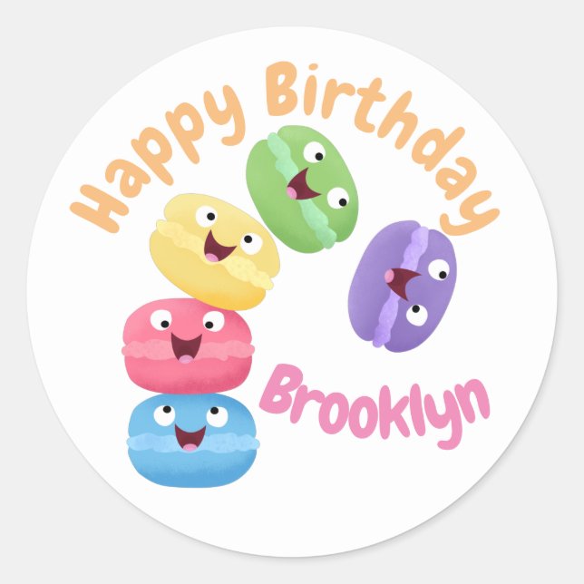 Cute funny macaroons cartoon illustration classic  round sticker (Front)