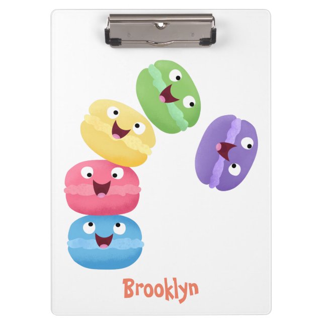Cute funny macaroons cartoon illustration clipboard (Front)
