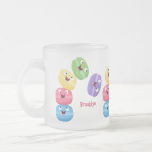 Cute funny macaroons cartoon illustration frosted glass coffee mug
