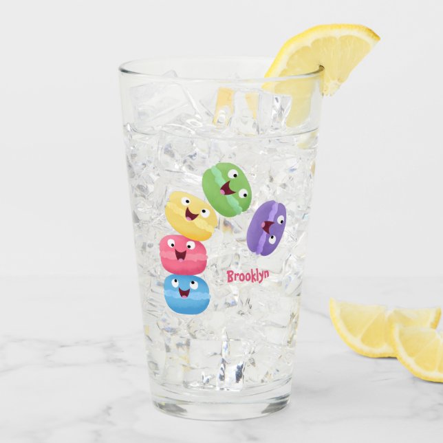 Cute funny macaroons cartoon illustration glass (Back Ice)