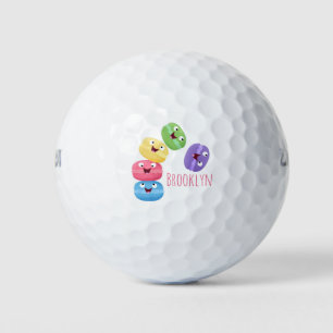 Cute funny macaroons cartoon illustration golf balls