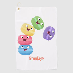 Cute funny macaroons cartoon illustration golf towel
