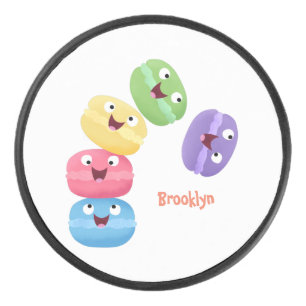 Cute funny macaroons cartoon illustration hockey puck