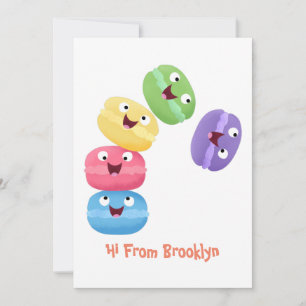 Cute funny macaroons cartoon illustration  invitation