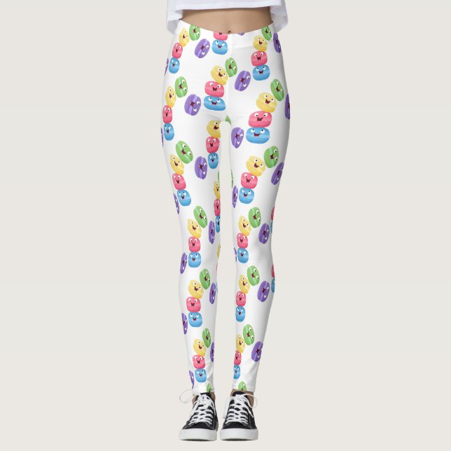 Cute funny macaroons cartoon illustration leggings (Front)