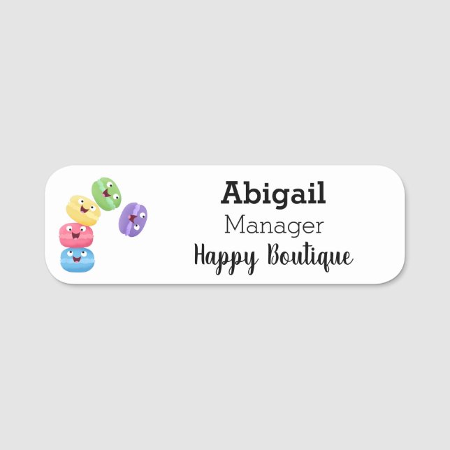Cute funny macaroons cartoon illustration name tag (Front)