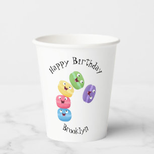 Cute funny macaroons cartoon illustration paper cups