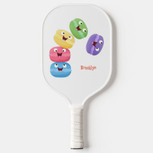 Cute funny macaroons cartoon illustration pickleball paddle