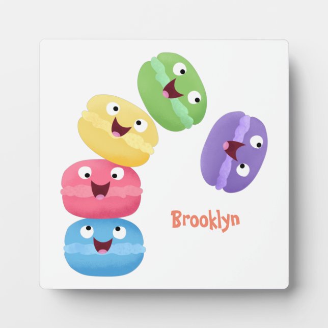 Cute funny macaroons cartoon illustration plaque (Front)