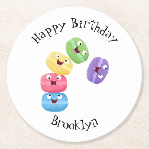 Cute funny macaroons cartoon illustration round paper coaster