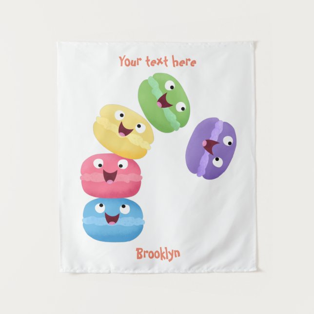 Cute funny macaroons cartoon illustration tapestry (Front)