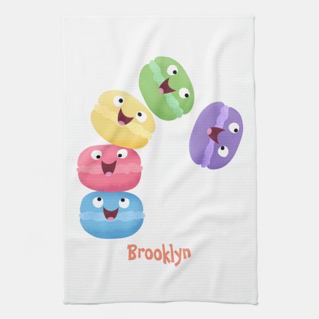 Cute funny macaroons cartoon illustration  tea towel (Vertical)