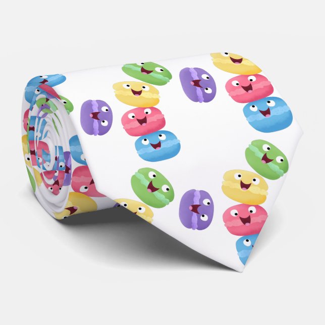 Cute funny macaroons cartoon illustration tie (Rolled)