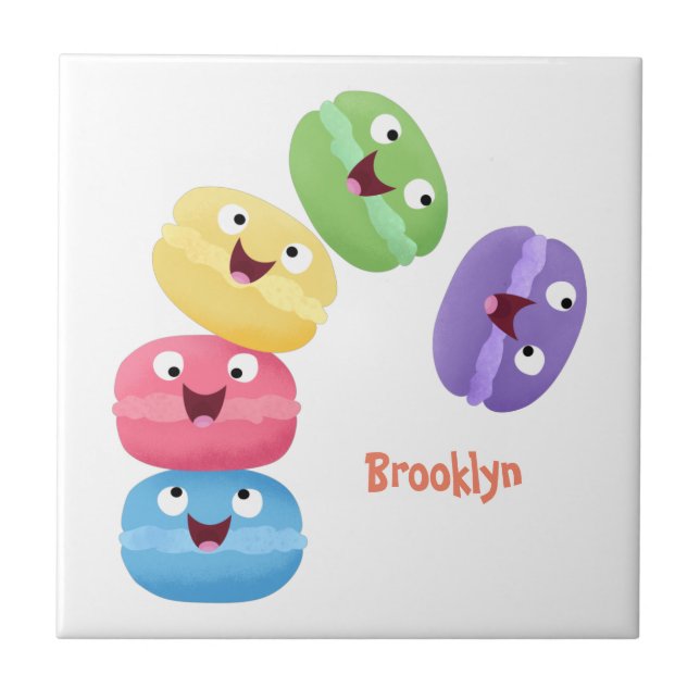 Cute funny macaroons cartoon illustration tile (Front)