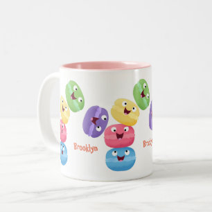 Cute funny macaroons cartoon illustration Two-Tone coffee mug