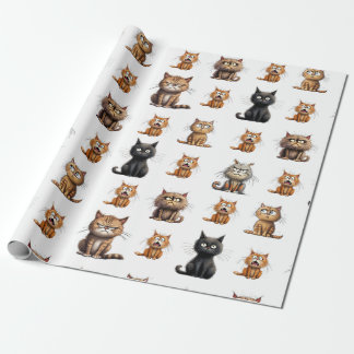 Cute Funny Mad Black, Orange and Grey Cats  Wrapping Paper