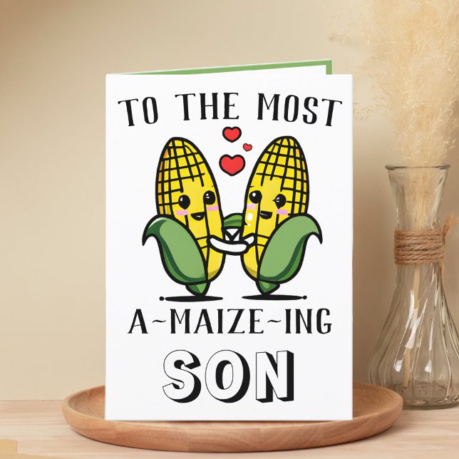 Cute Funny Maize Corn Pun Son Happy Birthday  Thank You Card (cute corn on the cob birthday card for son)