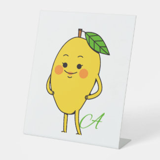Cute Funny Mango Character Tabletop Sign, Quirky F Pedestal Sign