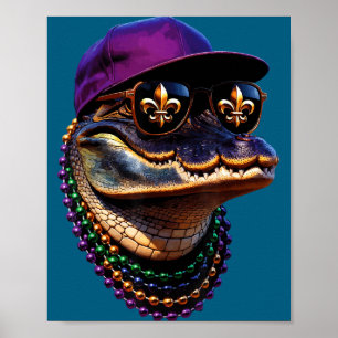 Cute Funny Mardi Gras Alligator Louisiana Poster