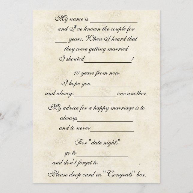 Cute, Funny Marriage Advice for Bride & Groom Card (Front)