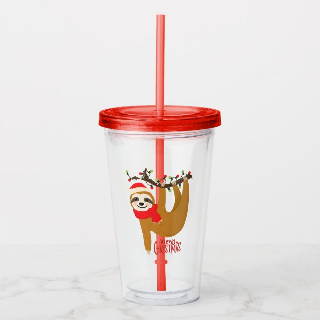 Cute Funny Merry Christmas Sloth | Holidays Acrylic Tumbler (Front)