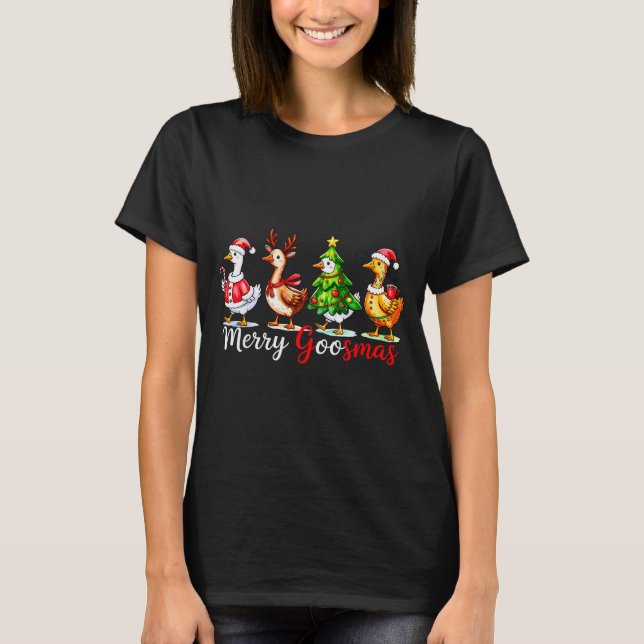Cute Funny Merry Goosmas Silly Goose Reindeer Hot  T-Shirt (Front)