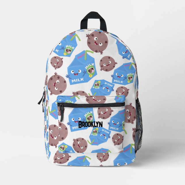 Cute funny milk cookies cartoon pattern printed backpack (Front)