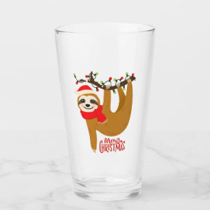 Cute Funny Modern Merry Christmas Sloth   Holidays Glass