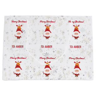 Cute Funny Modern Rudolph Santa Personalised Name  Large Gift Bag