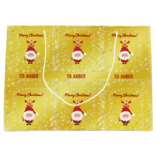 Cute Funny Modern Rudolph Santa Personalised Name  Large Gift Bag