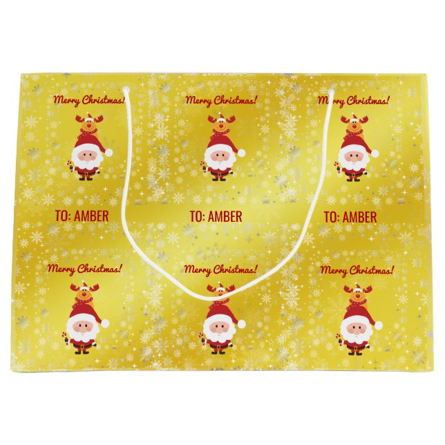 Cute Funny Modern Rudolph Santa Personalised Name  Large Gift Bag (Front)