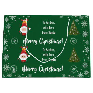 Cute Funny Modern Santa Rudolph Personalised Name Large Gift Bag
