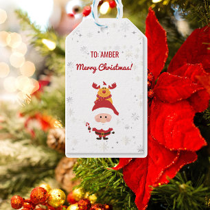Cute Funny Modern Unicorn Santa Personalised Name Gift Tags