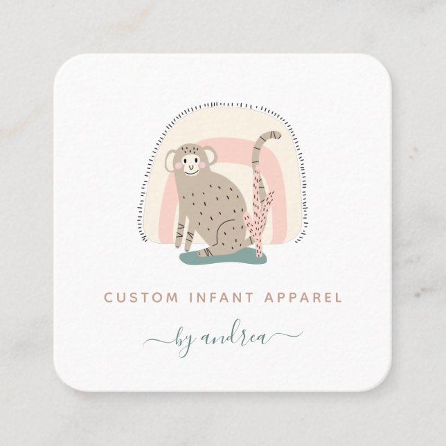 Cute Funny Monkey Rainbow Whimsical Baby Boutique  Square Business Card (Front)